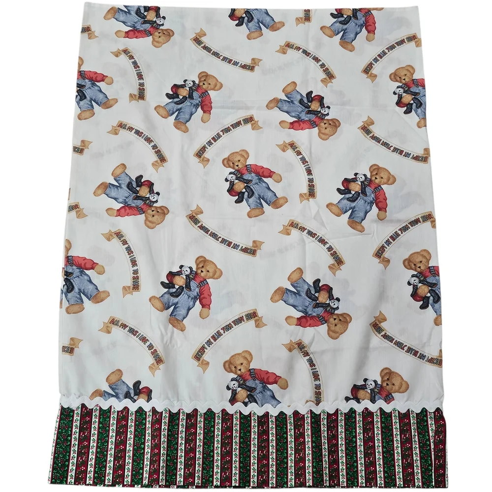 Blue Jean Teddy Vintage Kids Pillowcase Handmade Christmas Poinsetta Holiday VTG